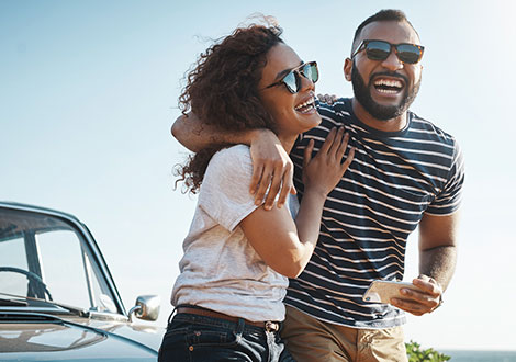 Young couple on road trip